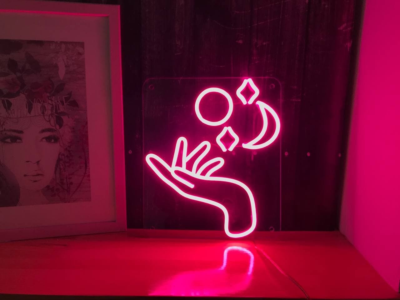 Hand Neon Sign Moon Neon Light Sign Space Neon Sign Neon Etsy