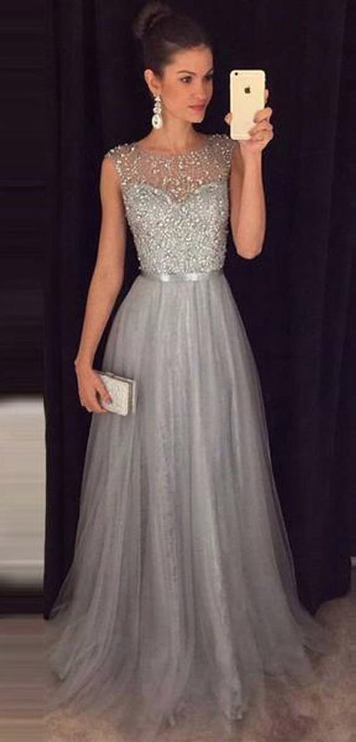 Silver Grey Prom Dress Evening Gown Graduation Party Dress | Etsy