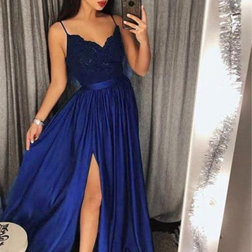 Royal Blue Prom Dresses Slit Skirt Evening Gown Graduation - Etsy