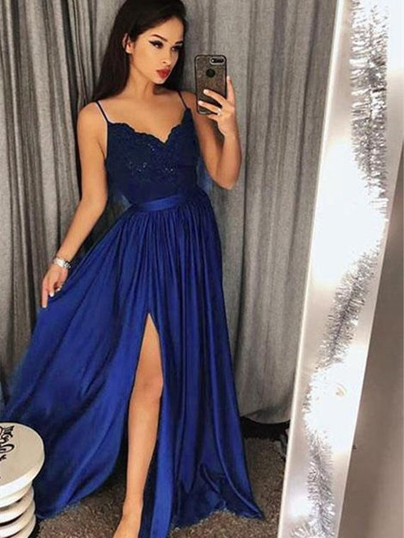 Royal Blue Prom Dresses Slit Skirt Evening Gown Graduation - Etsy Singapore