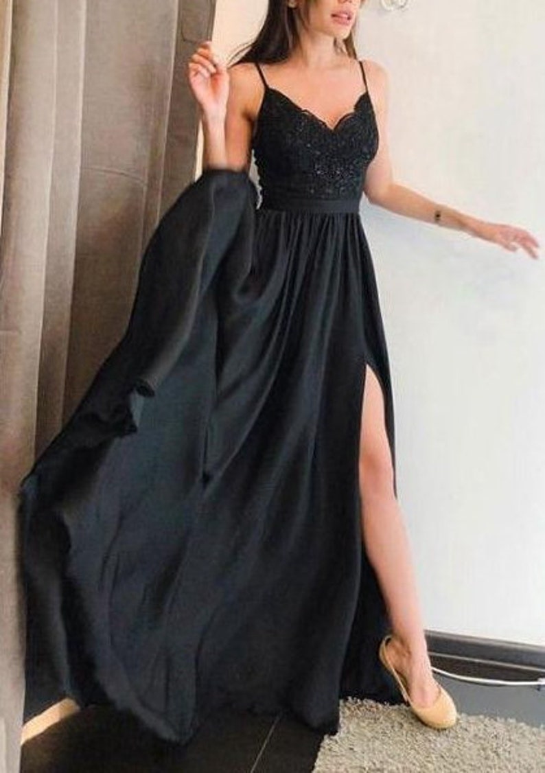 Black Prom Dresses With Slit Evening Gown Graduation Party - Etsy