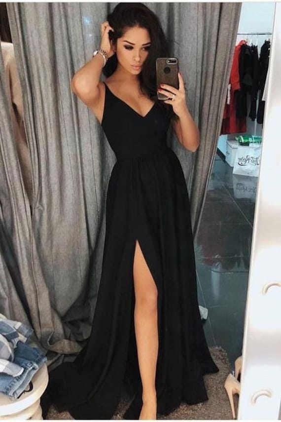 Sexy schwarz Prom Kleid Schlitz Rock Abendkleid Graduierung - Etsy  Österreich