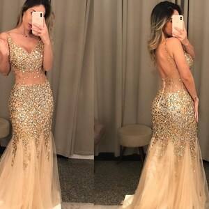Sexy Mermaid Prom Dress Champagne Gold 