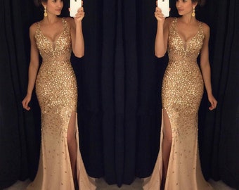 all gold prom dress