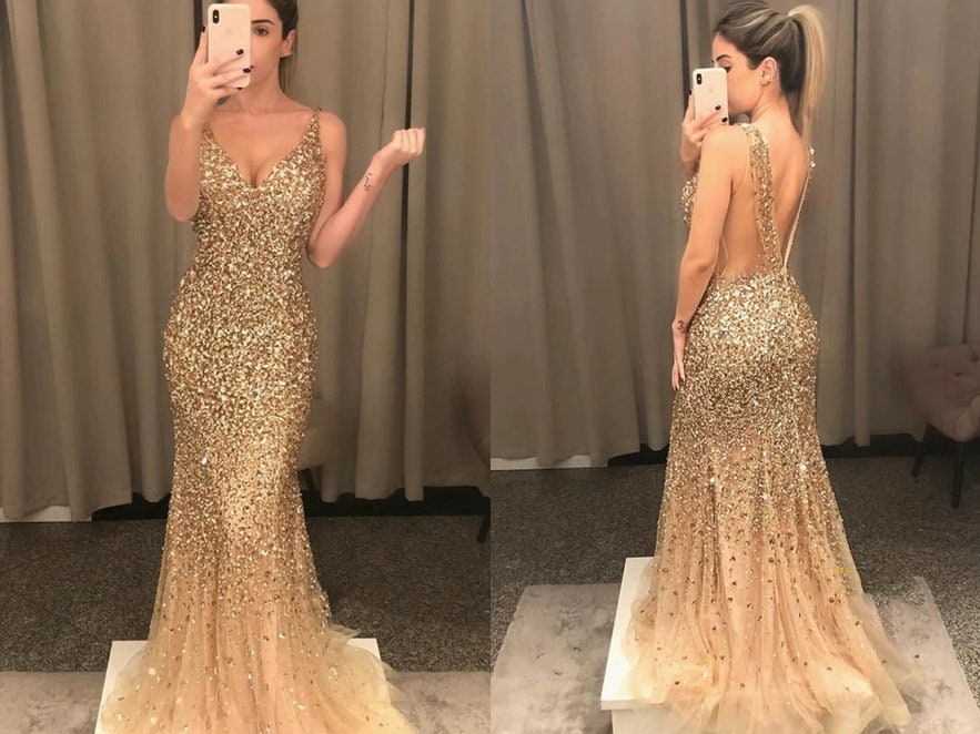 Champagne Gold Prom Dress Mermaid ...