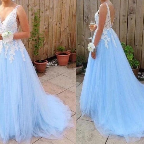 Light Blue Prom Dress Long Evening Gown 