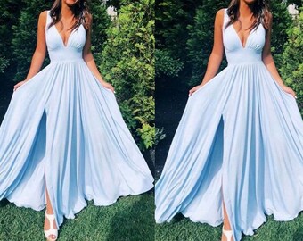 light blue long gown