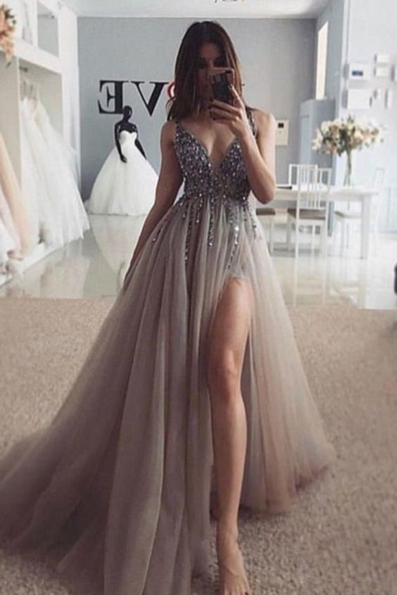 Silver Grey Prom Dress 2021 Evening Gown Graduation Party - Etsy