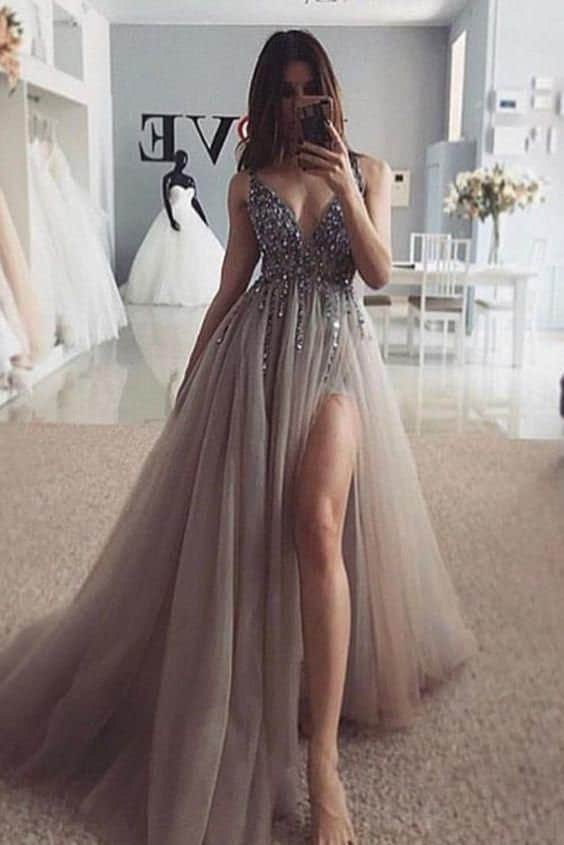 Silver Grey Prom Dress 2021 Evening ...