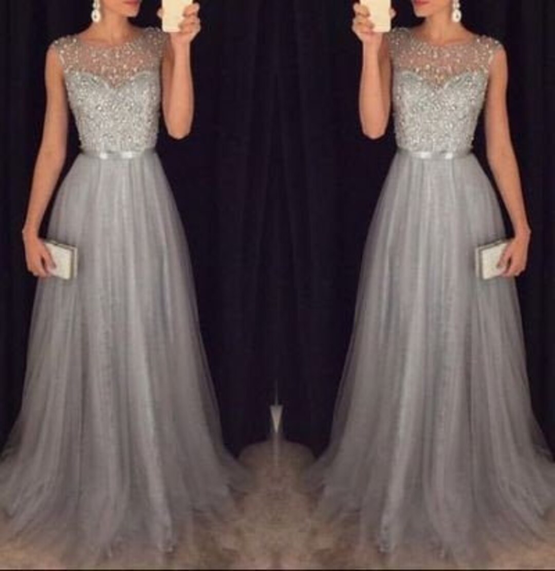 Silver Grey Prom Evening Gown - Etsy Singapore