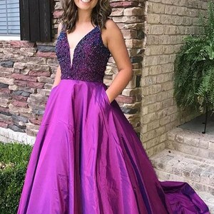 Purple Prom Dress V Neckline Evening Gown Graduation Party - Etsy