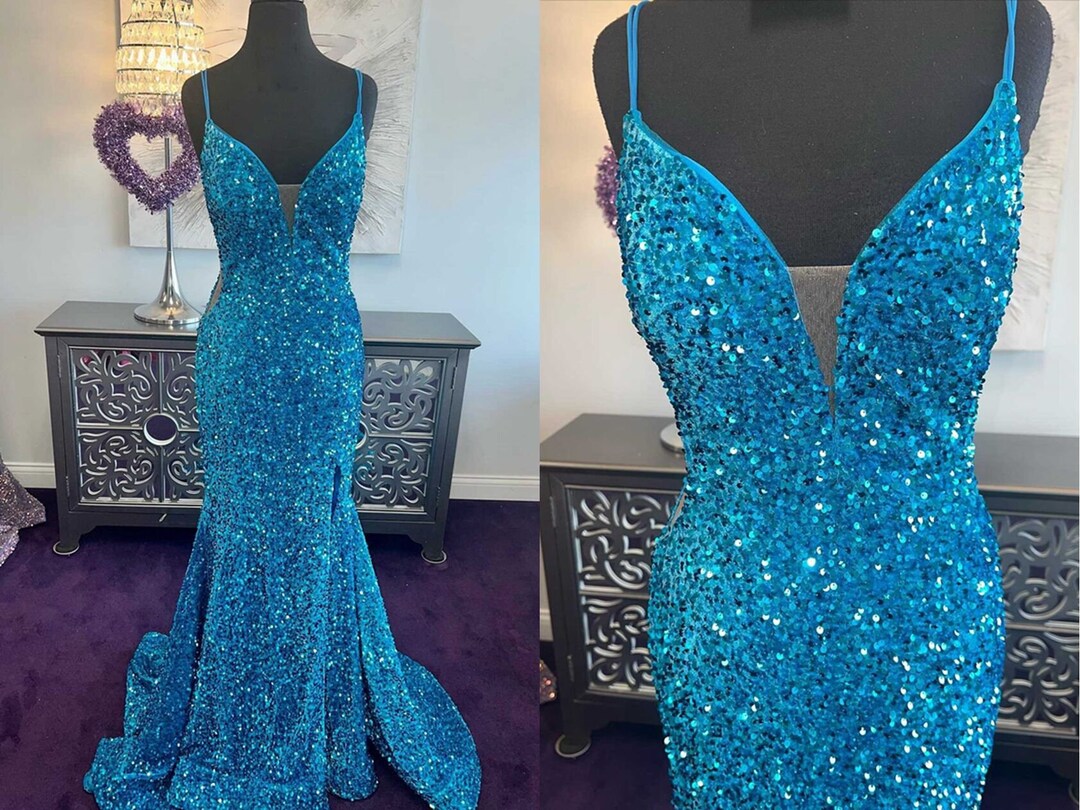 Mermaid Sequins Prom Dress 2024 Slit Skirt Girls Evening Gown Etsy