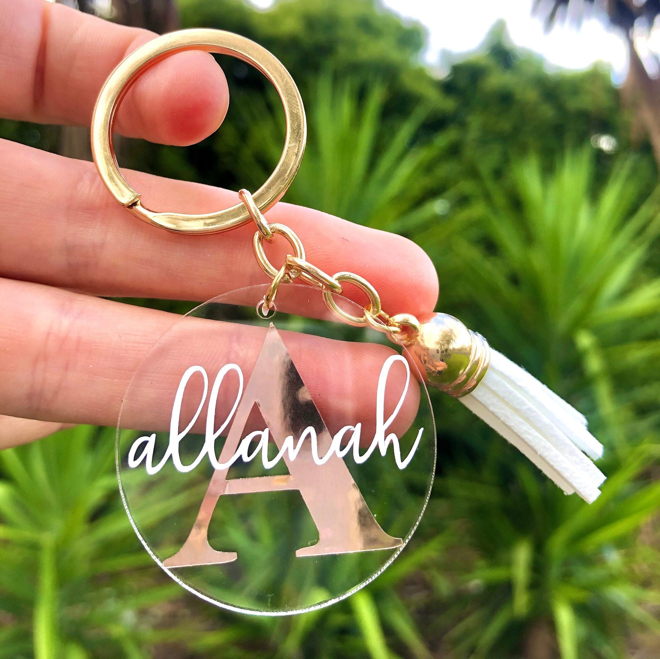 Personalised Acrylic Keyring keychain Initial and Name Custom Gift with Tassel Personalised Acrylic Keyring keychain Initial and Name Custom Gift with Tassel