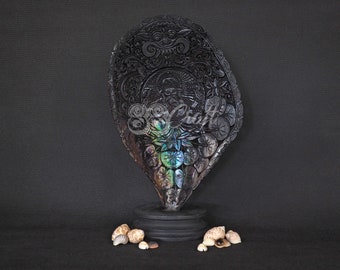 Large Engraved Mother of Pearl Shell Ganesha Carving Pelecypoda Mollusca