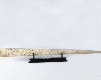 Swordfish Bill Real Marlin Bone Carved Double Big Turtle Model Engraved Indonesian Art Balinese Bone Gift Sculpture Artwork