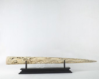 Swordfish Bill Real Marlin Bone Carved Double Dragon Duo Model Engraved Indonesian Art Balinese Bone Gift Sculpture Artwork