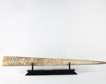 Swordfish Bill Real Marlin Bone Carved Bear Elephant Model Engraved Indonesian Art Balinese Bone Gift Sculpture Artwork