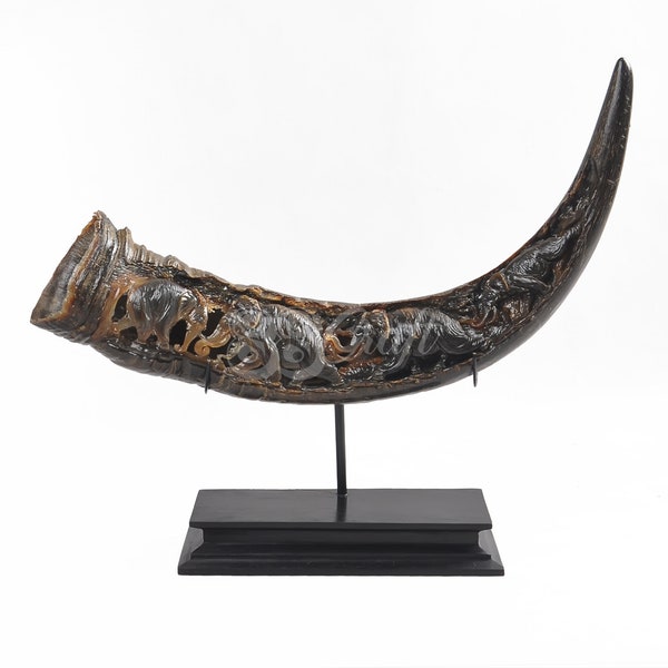 Echte Büffel Horn Hand geschnitzt Elefant Familie Modell Antik Home Decor