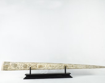 Swordfish Bill Real Marlin Bone Carved Double Turtle Group Model Engraved Indonesian Art Balinese Bone Gift Sculpture Artwork