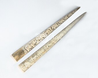 2pcs Swordfish Bill Real Marlin Bone Carved Bundle Land Animal Model Engraved Indonesian Art Balinese Bone Gift Sculpture Artwork