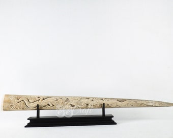 Swordfish Bill Real Marlin Bone Carved Double Dragon Model Engraved Indonesian Art Balinese Bone Gift Sculpture Artwork