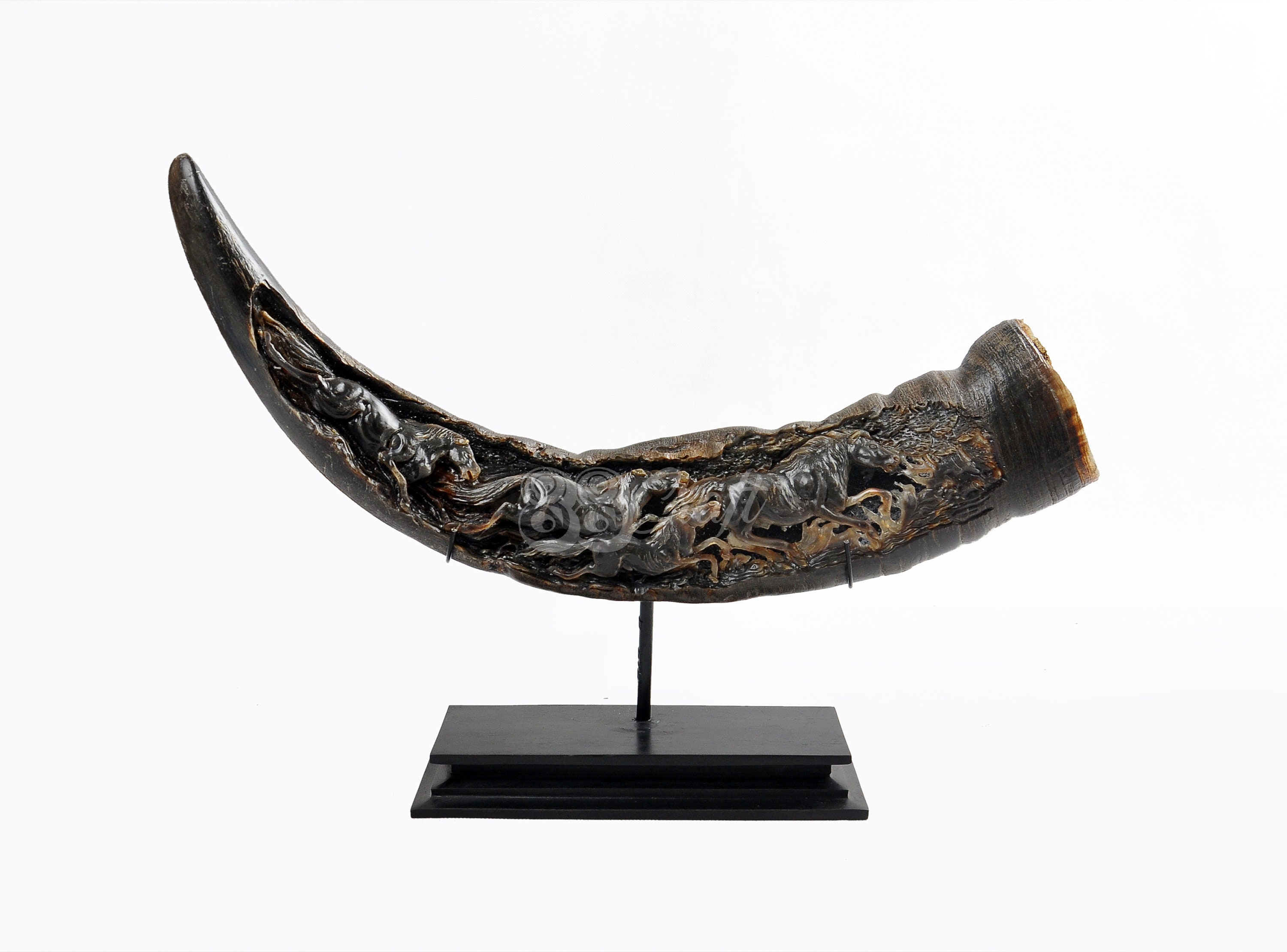 Real Buffalo Horn Hand Carved Horse Model Antique Home Decor Etsy