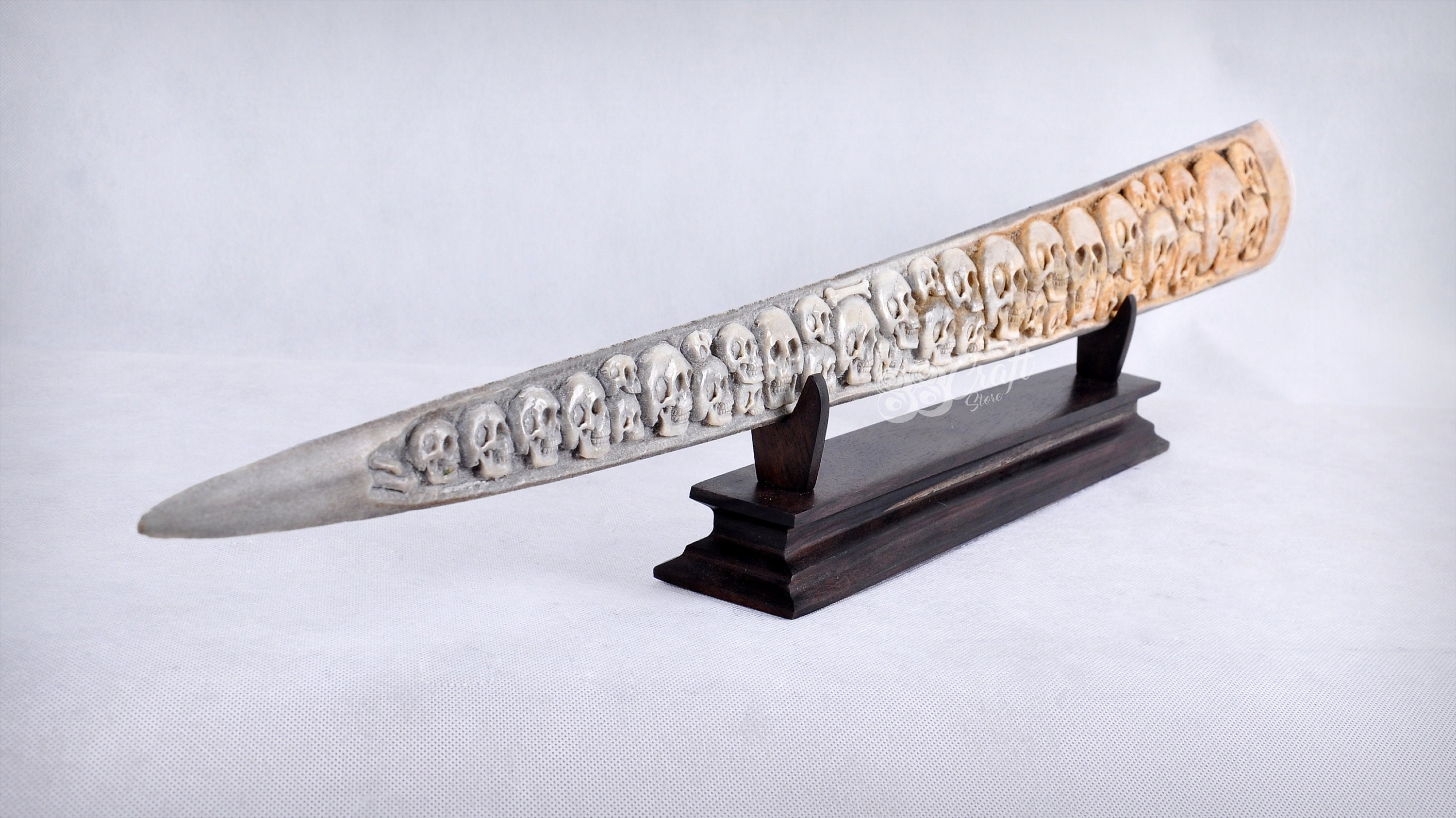 Swordfish Bill Marlin Hand Carved Skull Group Engraved Indonesian Art