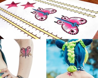 Temporary Tattoos for Cosplay Butterfly Sword Thorns and Birthmark Star Designs