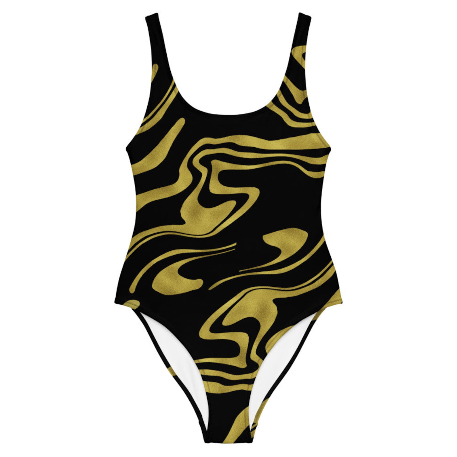 Black Gold Foil Women's Swimsuit, One Piece Swimwear, Women's Bathing