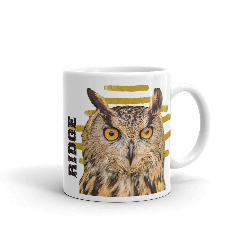Personalized Great Horned Owl Mug, Owl Coffee Mug, Bird Mug, Ornithologist Gift, Birds of Prey, Bird