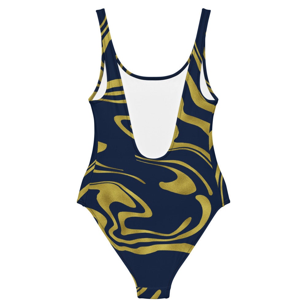 Navy Gold Foil Women's Swimsuit, One Piece Swimwear, Women's Bathing