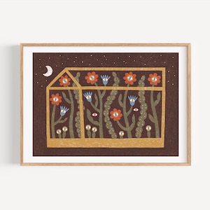 Moonlit Conservatory Art Print – Magical Giclée Illustration – High Quality Print Signed by Timea Vanczak – Unframed Wall Decor