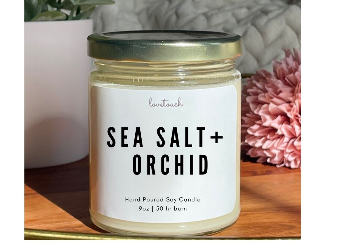 Sea salt & orchid scented candle Handmade soy candle Home Etsy
