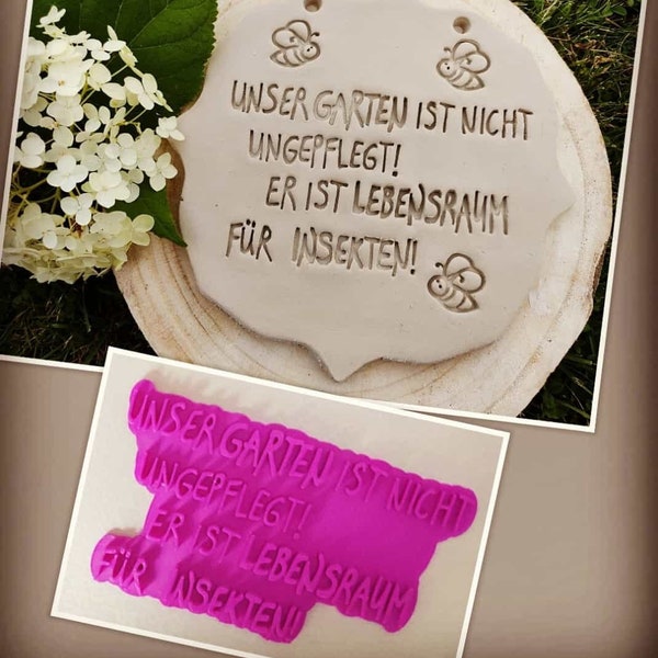 Tonstempel Keramikstempel Schrift Unser Garten ist nicht ungepflegt.....