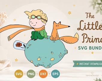 Little Prince and Fox SVG PNG Bundle | Cute Nursery Wall Art | Cricut Cut File | Whimsical Kids Room Decor | Instant Download