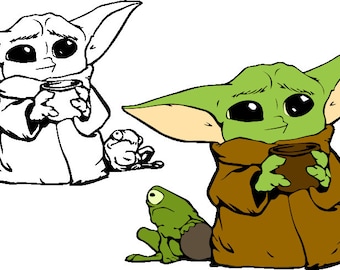Jedi, Yoda, Yodalorian, Yodasvg, Jedi Svg, Silhouette, Baby Jedi Clipart, Baby Stitch Png, Cut File für Vinyl, Aufkleber, Cricut,