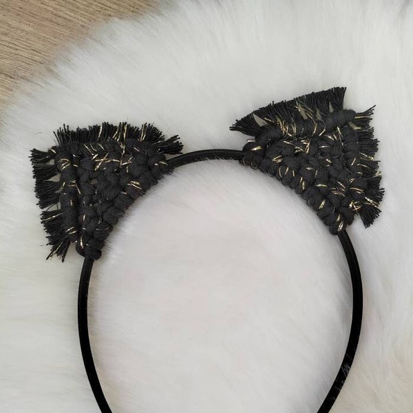 Serre tête oreilles de chat en macramé - Accessoire coiffure adulte ou enfant