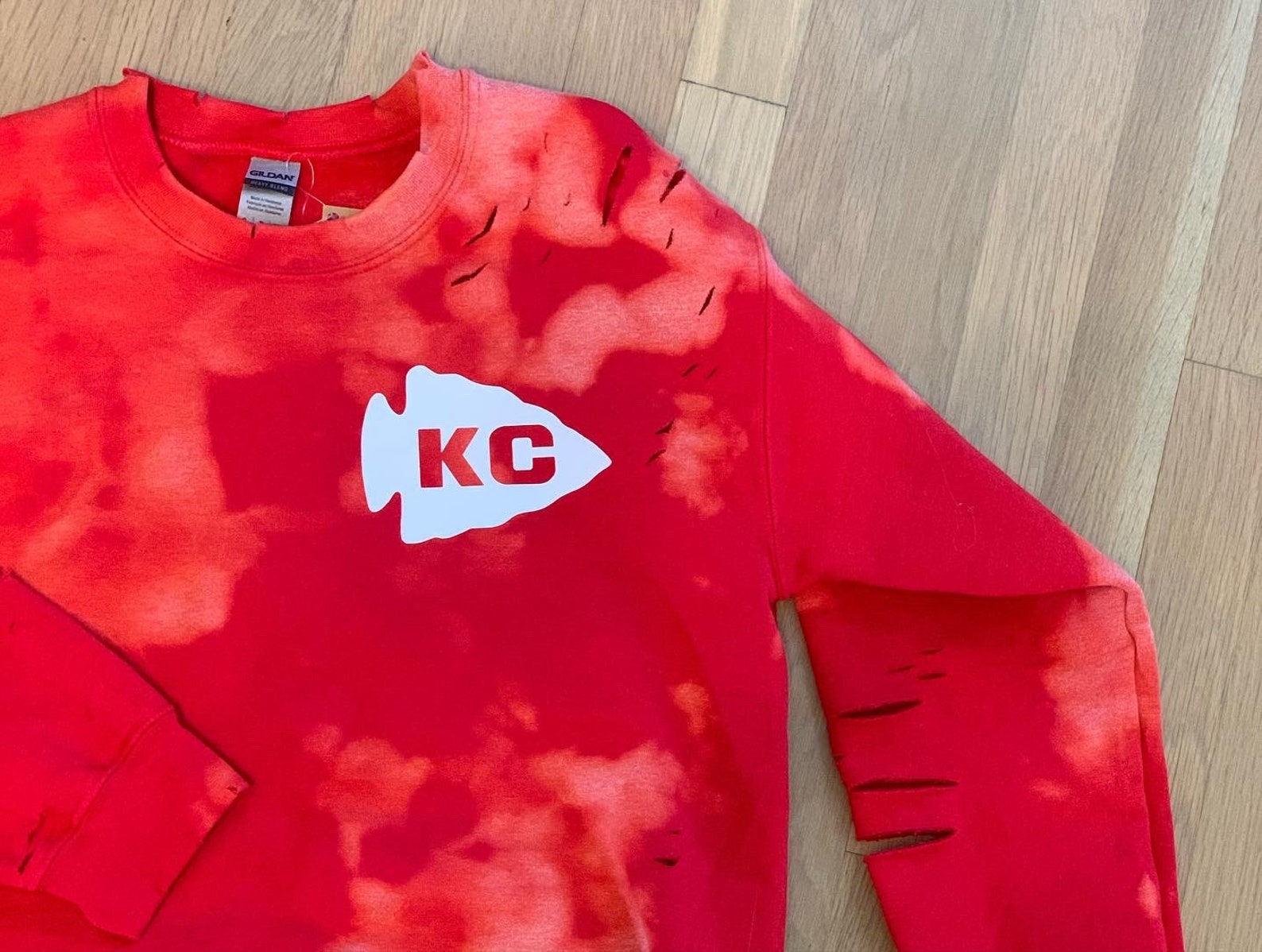 Plaid letters KC chiefs tan sweatshirt