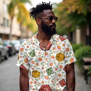 Camicia a maniche lunghe con stampa floreale a tema D&D: accessori per Dungeons and Dragons, regalo per Dungeon Master, compleanno, Natale