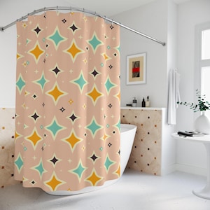 Retro Shower Curtain | 70s Bathroom Decor | Groovy | Vintage | Pop Art | Bold | Geometric | Housewarming | for him her unisex