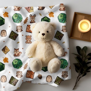 DnD dice baby blanket | DnD | dungeons and dragons | woodland | baby blanket | fleece | dice | nerdy | baby shower gift | present