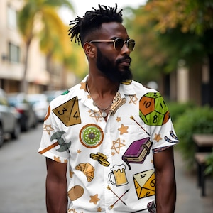 Dungeons and Dragons Hawaiian Shirt | RPG Button-up | Gamer Vacation Wear | Nerdy Summer | Fantasy Button Down | Geeky Apparel | Dm Gift