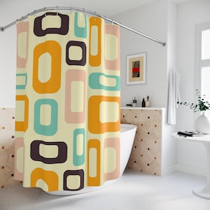 Retro Shower Curtain | 70s Bathroom Decor | Groovy | Vintage | Pop Art | Bold | Geometric | Housewarming | for him her unisex