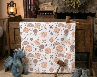 DnD Dice Baby Blanket: Dungeons and Dragons Accessories, Baby Shower Gift, Nursery Decor