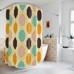 Retro Shower Curtain | 70s Bathroom Decor | Groovy | Vintage | Pop Art | Bold | Geometric | Housewarming | for him her unisex