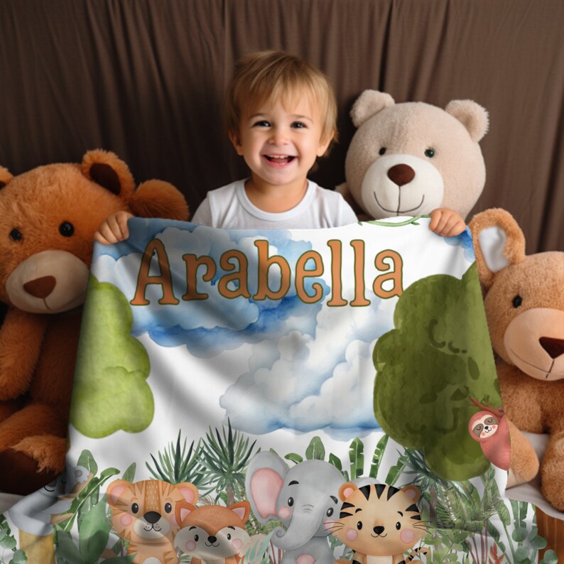 Personalized Jungle Baby Blanket Jungle Blanket Jungle Nursery Elephant