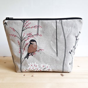Large Bird toiletry bag on ecru background - waterproof and lightweight - Handmade in France