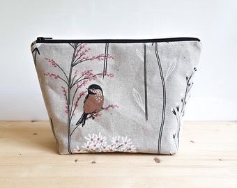 Large Bird toiletry bag on an ecru background - waterproof and lightweight - Handmade in France
