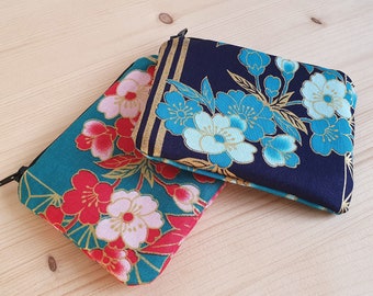 Small Japanese fabric coin purse - handmade in France - Small floral pouch