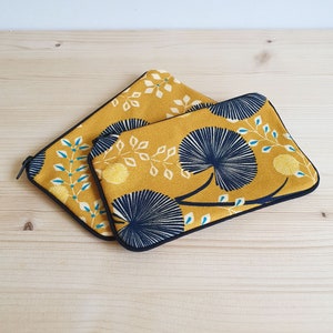 Fabric purse with ginkgo or leaf patterns handmade in France Gift Jaune d'or